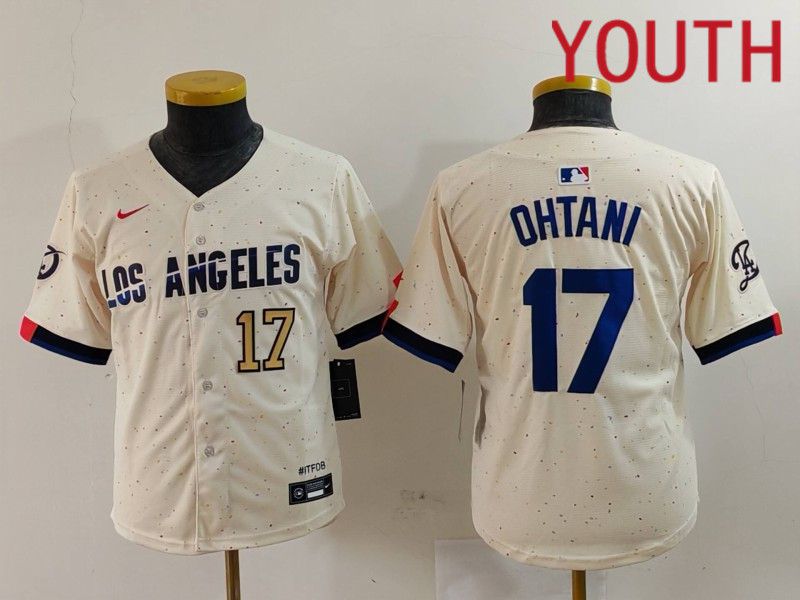 Youth Los Angeles Dodgers #17 Ohtani Cream Fashion Nike Game MLB Jersey style 7016->youth mlb jersey->Youth Jersey